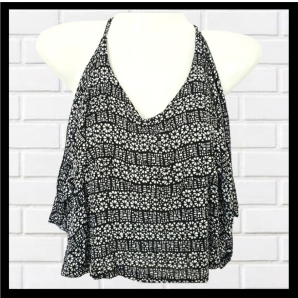 AEROPOSTALE Stylish Spaghetti Strap Crop Top, Black/White Floral XS